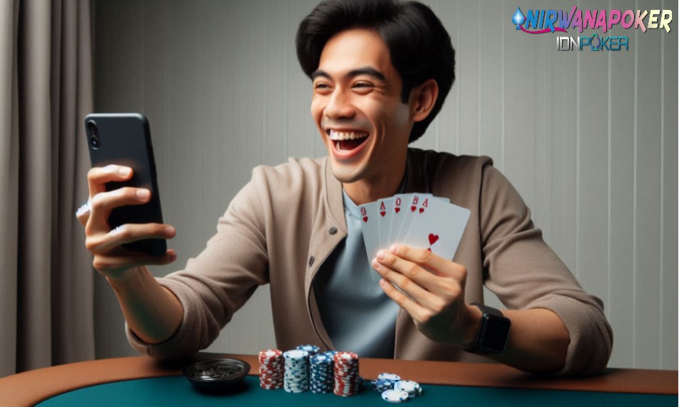 Seorang Pemain Poker Online Menggunakan Hp